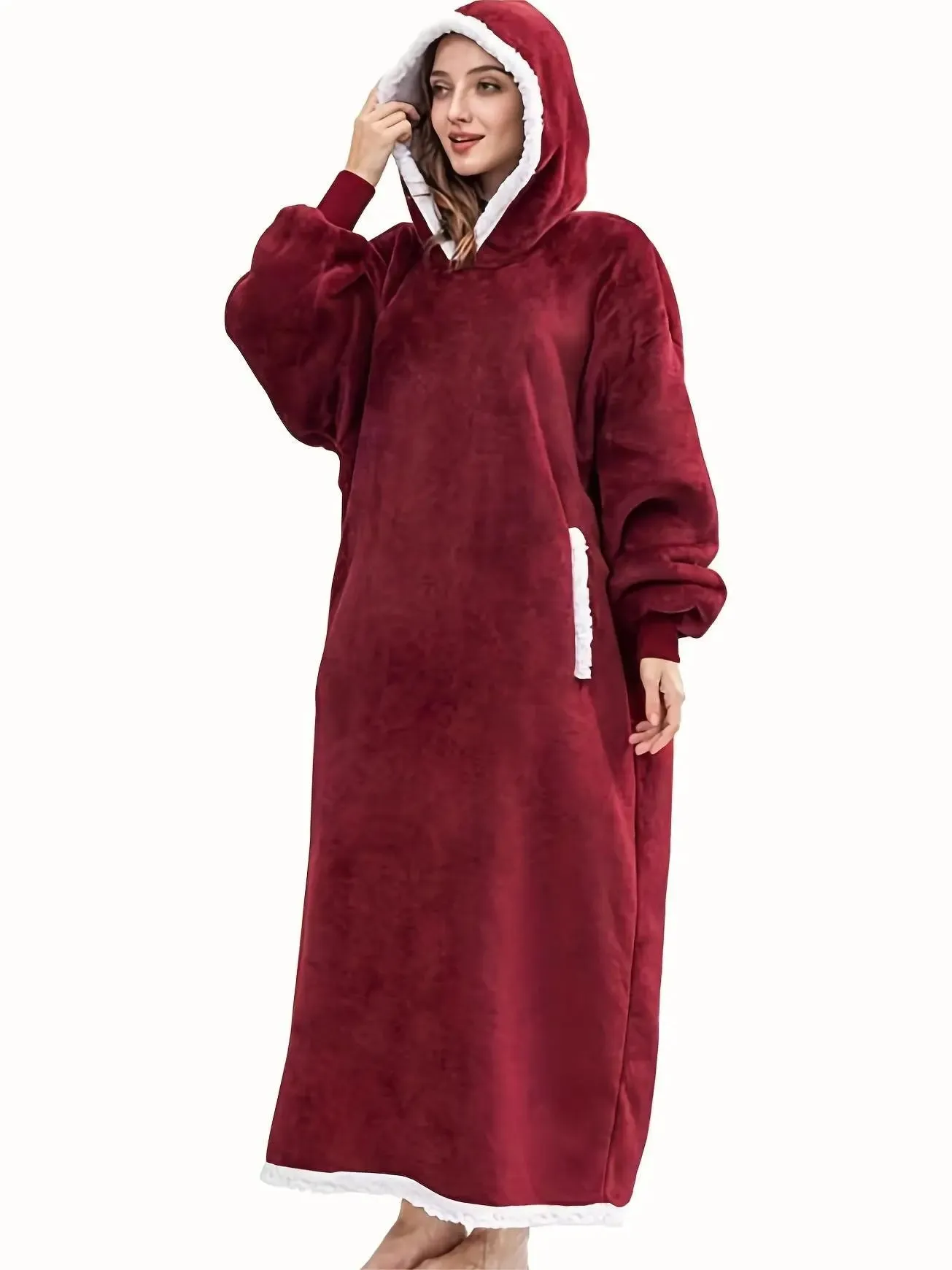 Super Long Warm Flannel Blanket with Sleeves Winter Oversized Lovers Hoodies Women Men Pullover Fleece TV Blanket Christmas Gift