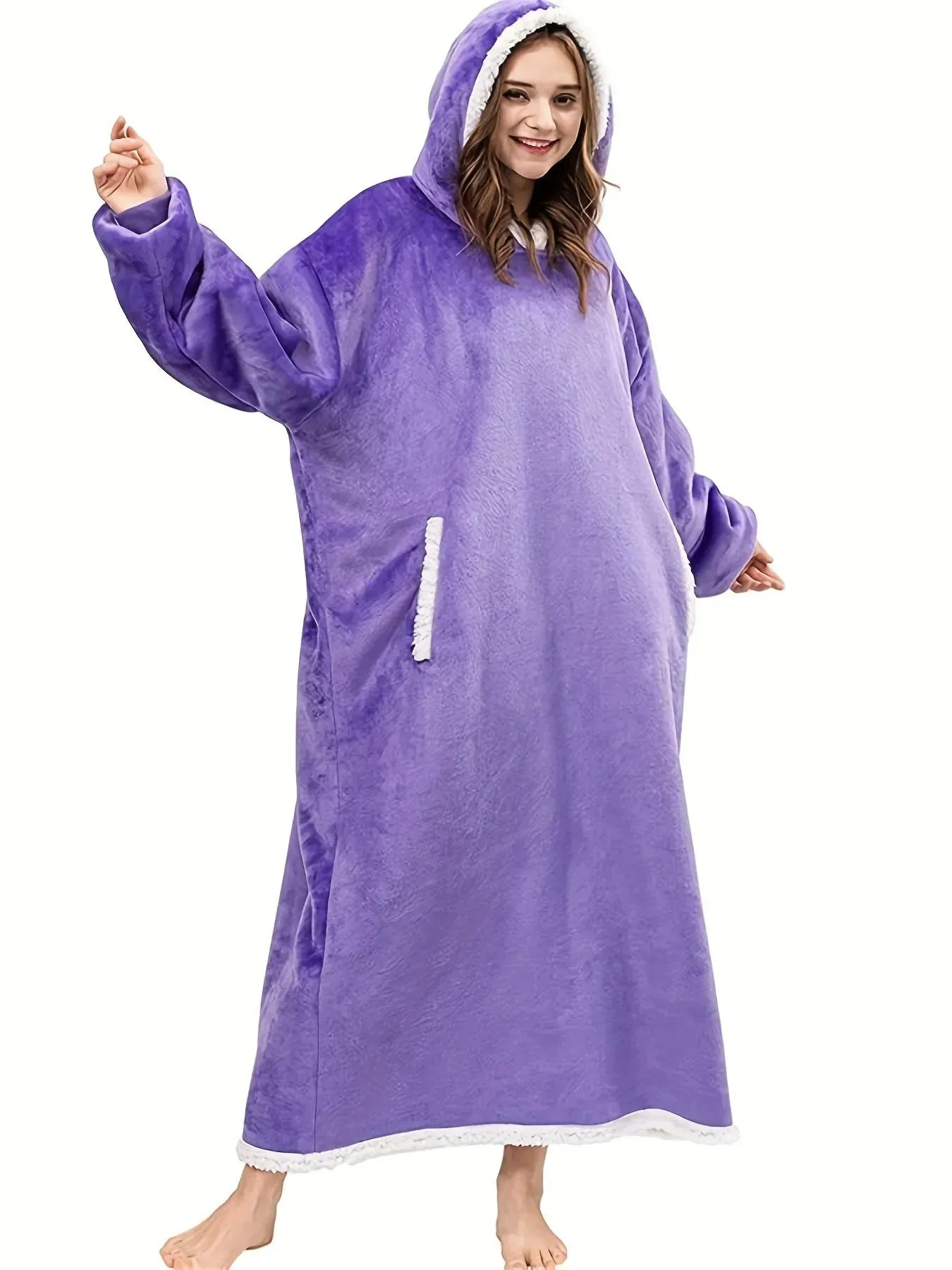 Super Long Warm Flannel Blanket with Sleeves Winter Oversized Lovers Hoodies Women Men Pullover Fleece TV Blanket Christmas Gift
