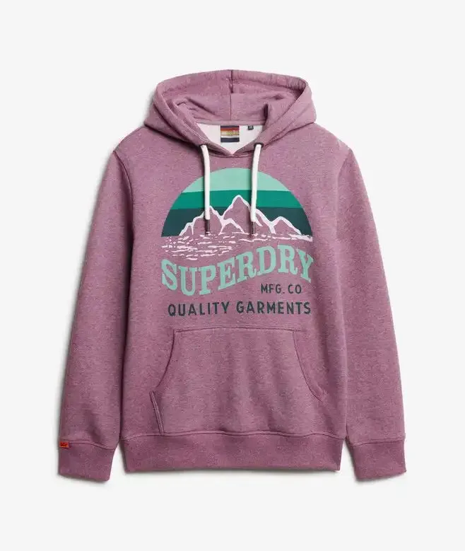 Superdry Mens Core Logo Great Outdoors Hoodie Beach Burgundy Grit