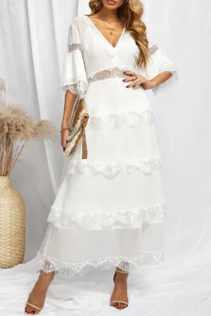 Swiss Dot Layered Maxi Dress with Lace Details