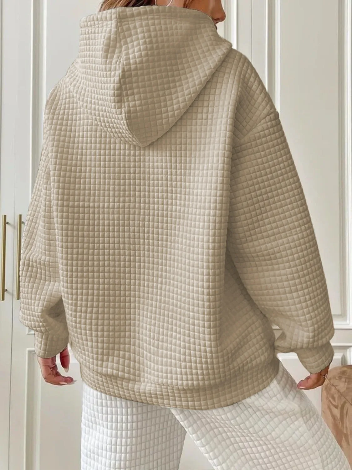 Textured Drawstring Drop Shoulder Hoodie
