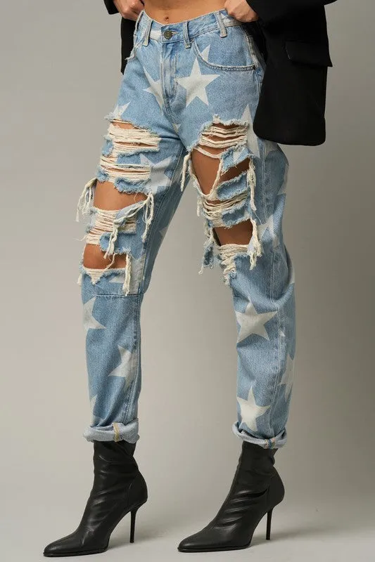 The Passenger Star Print Ripped Jeans