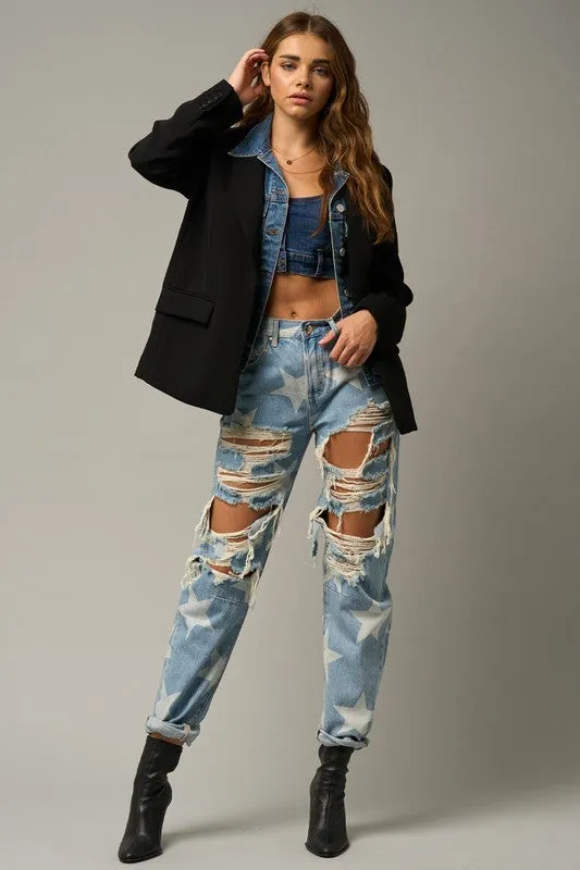 The Passenger Star Print Ripped Jeans