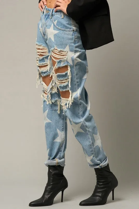 The Passenger Star Print Ripped Jeans