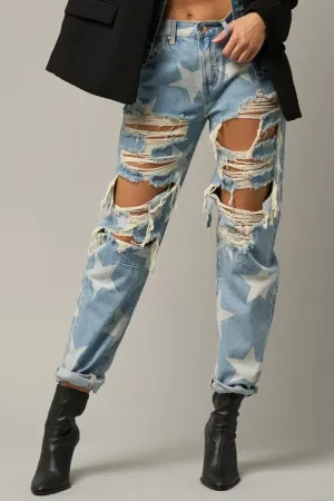 The Passenger Star Print Ripped Jeans