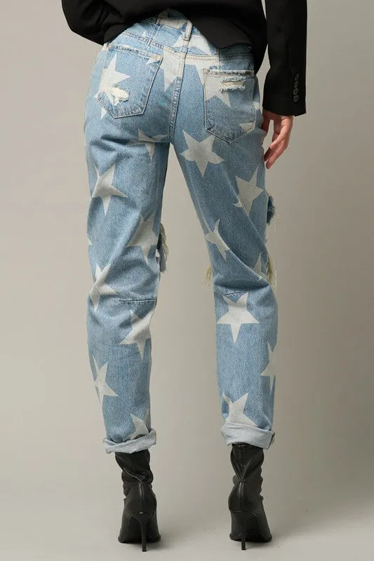 The Passenger Star Print Ripped Jeans