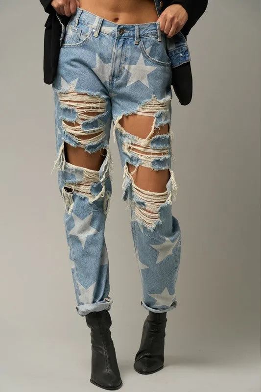 The Passenger Star Print Ripped Jeans