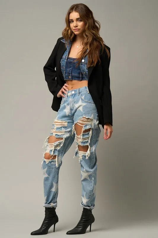 The Passenger Star Print Ripped Jeans