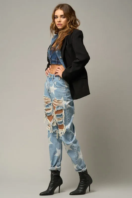 The Passenger Star Print Ripped Jeans