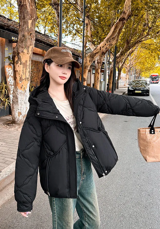 Thickened Cropped Quilted Puffer Jacket for Women