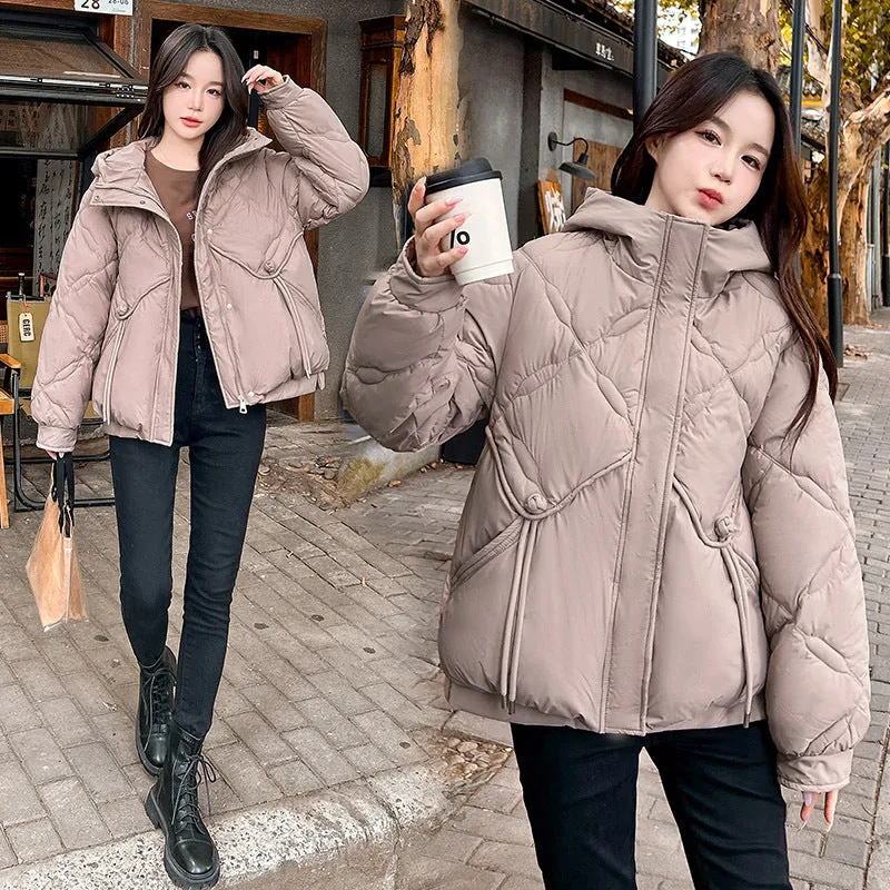 Thickened Cropped Quilted Puffer Jacket for Women