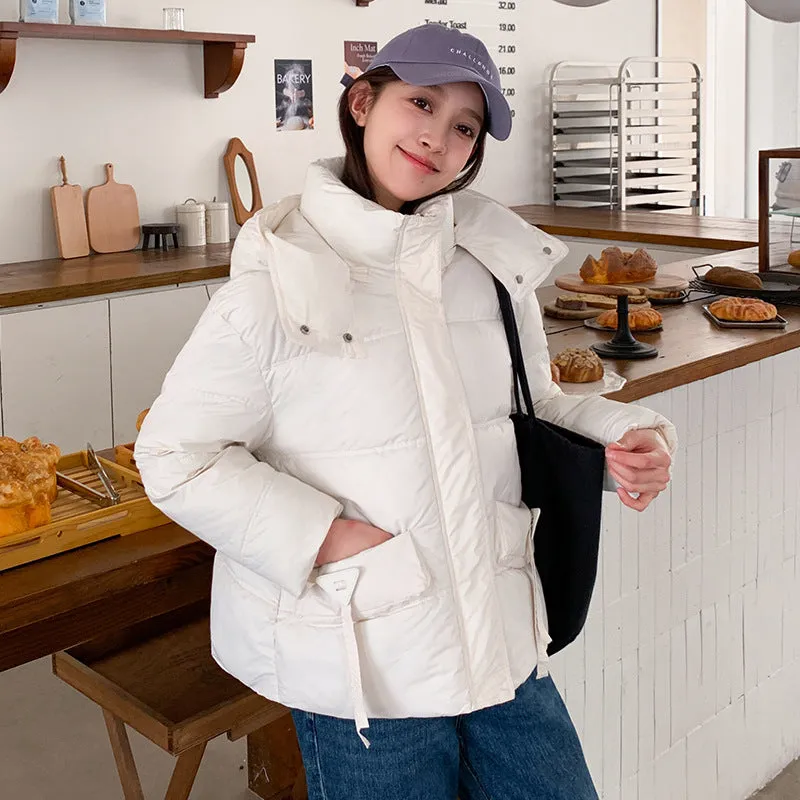 Thickened Waterproof Puffer Jacket with Hood and Full Zip Closure