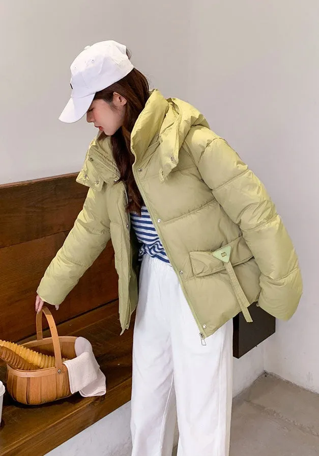 Thickened Waterproof Puffer Jacket with Hood and Full Zip Closure