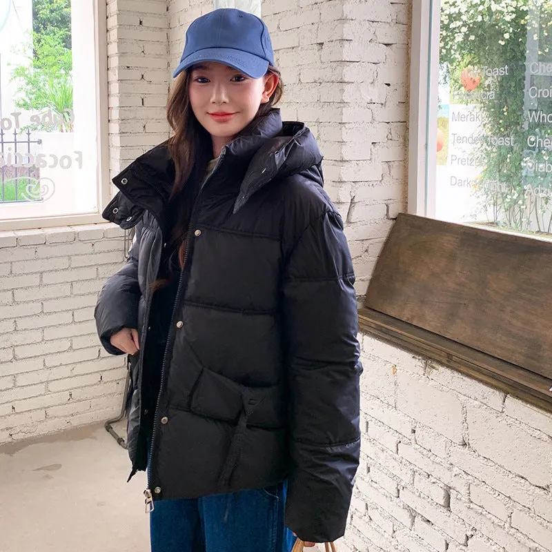 Thickened Waterproof Puffer Jacket with Hood and Full Zip Closure