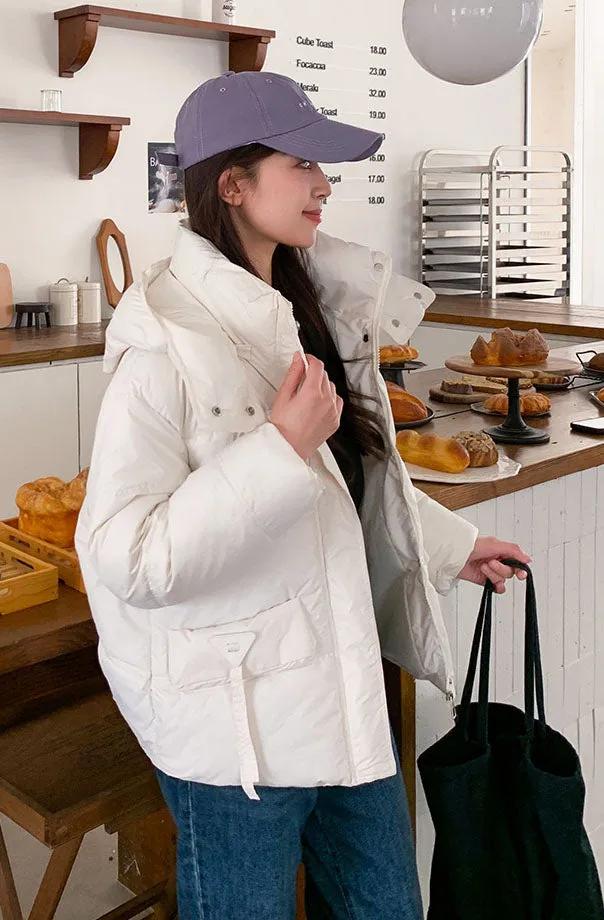 Thickened Waterproof Puffer Jacket with Hood and Full Zip Closure