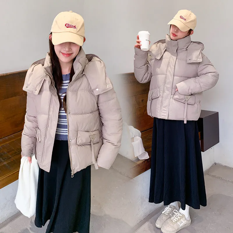 Thickened Waterproof Puffer Jacket with Hood and Full Zip Closure