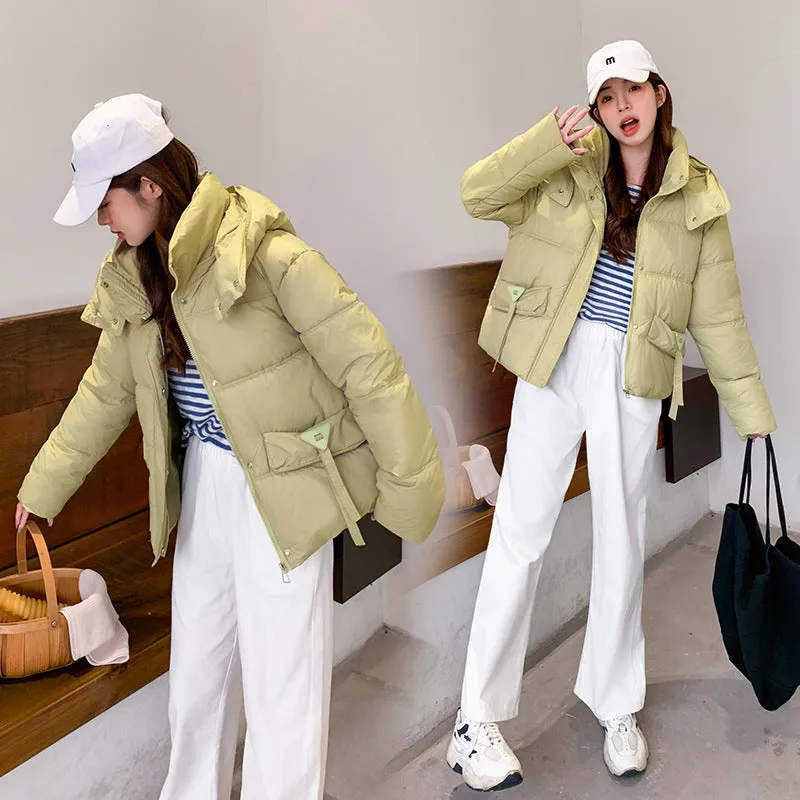 Thickened Waterproof Puffer Jacket with Hood and Full Zip Closure