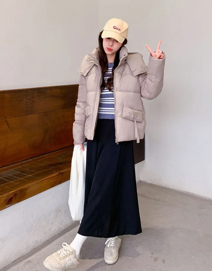 Thickened Waterproof Puffer Jacket with Hood and Full Zip Closure