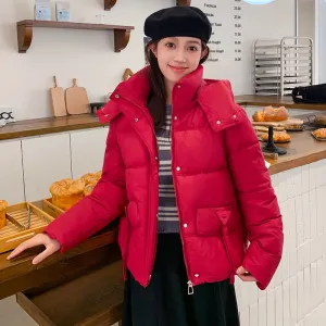 Thickened Waterproof Puffer Jacket with Hood and Full Zip Closure