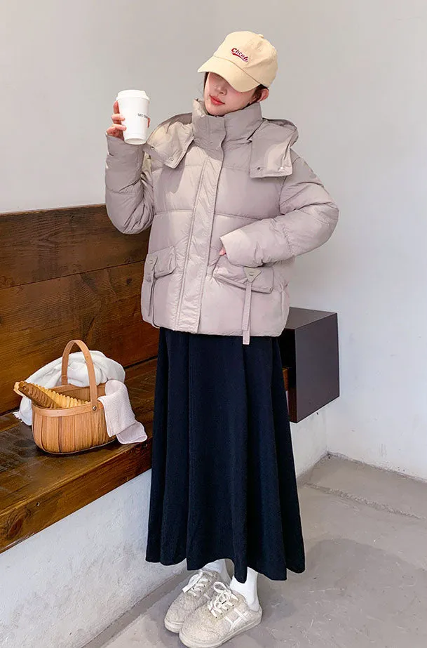 Thickened Waterproof Puffer Jacket with Hood and Full Zip Closure