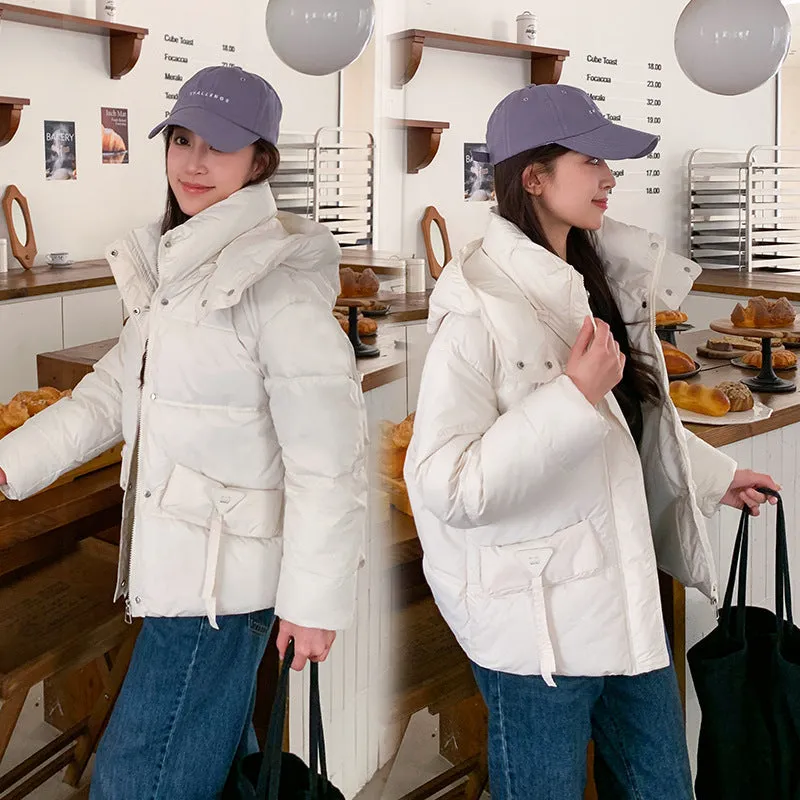 Thickened Waterproof Puffer Jacket with Hood and Full Zip Closure