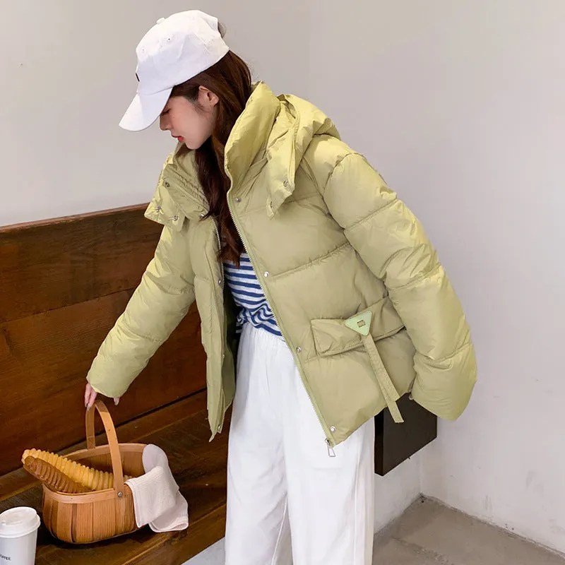 Thickened Waterproof Puffer Jacket with Hood and Full Zip Closure