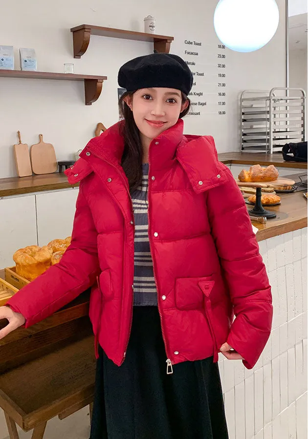 Thickened Waterproof Puffer Jacket with Hood and Full Zip Closure