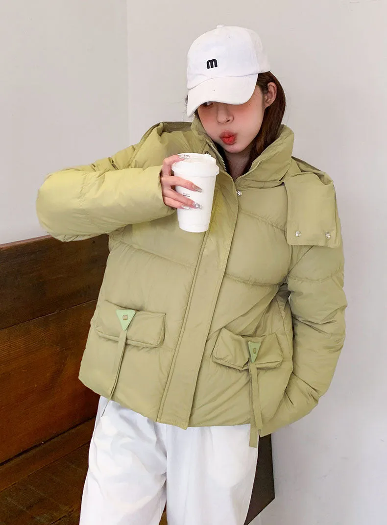 Thickened Waterproof Puffer Jacket with Hood and Full Zip Closure