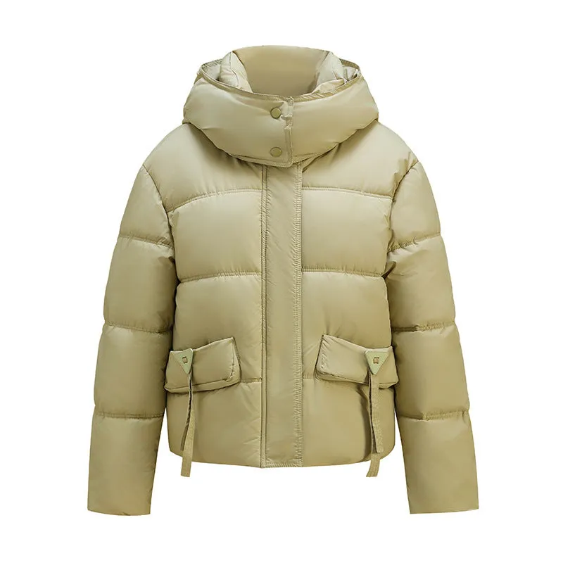 Thickened Waterproof Puffer Jacket with Hood and Full Zip Closure