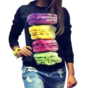 Thin Women Long Sleeve Fresh Hamburger Printed Tops Casual Hoodies Sweatshirt Tops