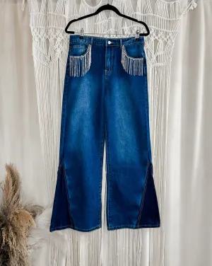 Tori Mid Rise Rhinestone Flare Jeans