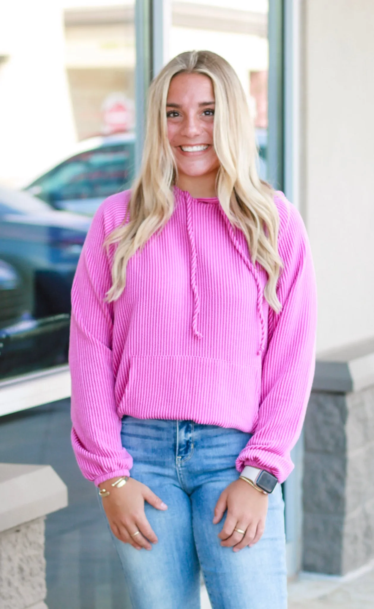 Totally in Love Ribbed Hoodie in Purple
