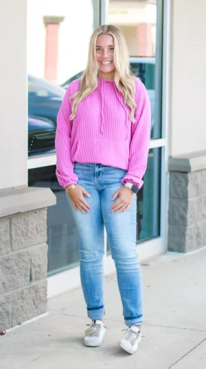 Totally in Love Ribbed Hoodie in Purple