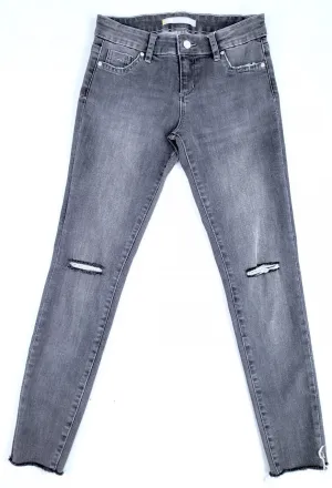 Tractr Diane Mid Rise Black Ankle Skinny w/Knee Slit (7-14)