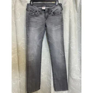 True Religion Jeans Women 28 Gray Flared Denim Low Rise Flap Pockets Strait Leg