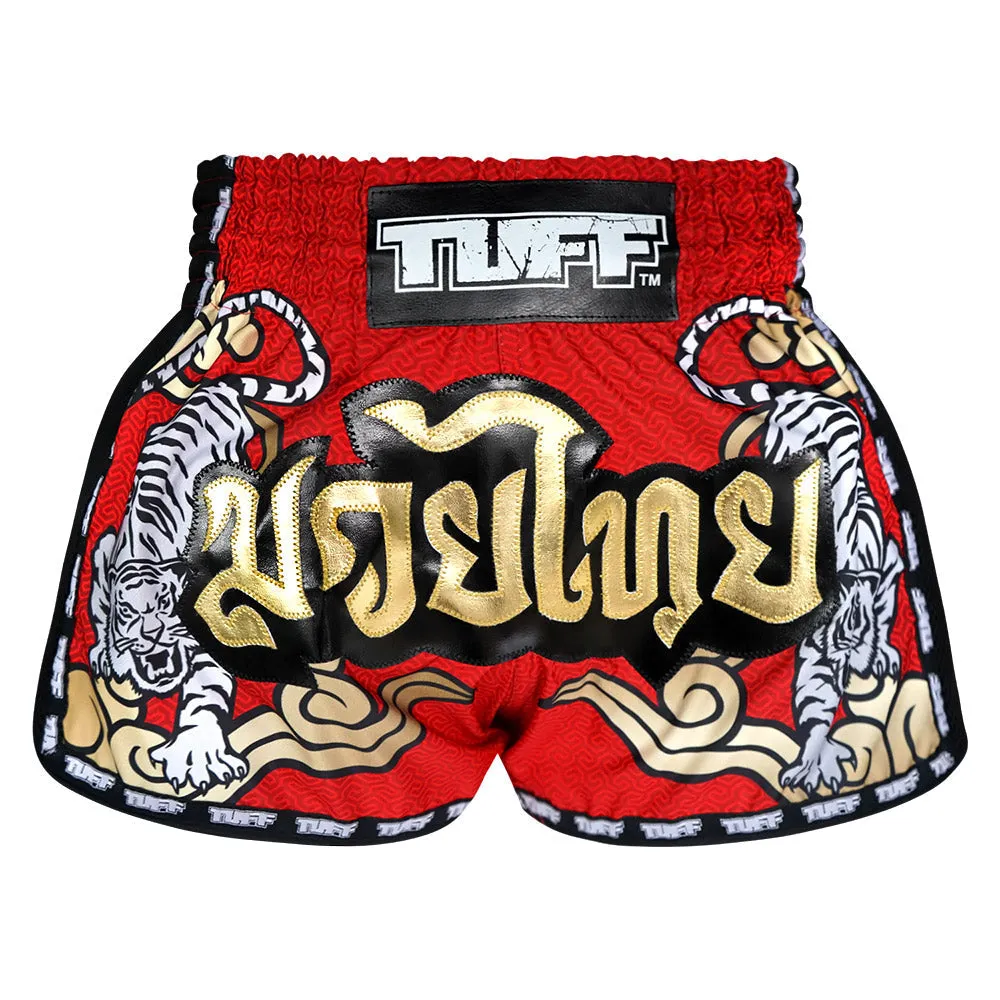 Tuff Kids Retro Style Shorts - Red Tiger Yantra