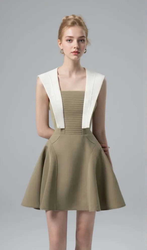TWO-TONE MINI DRESS IN OLIVE