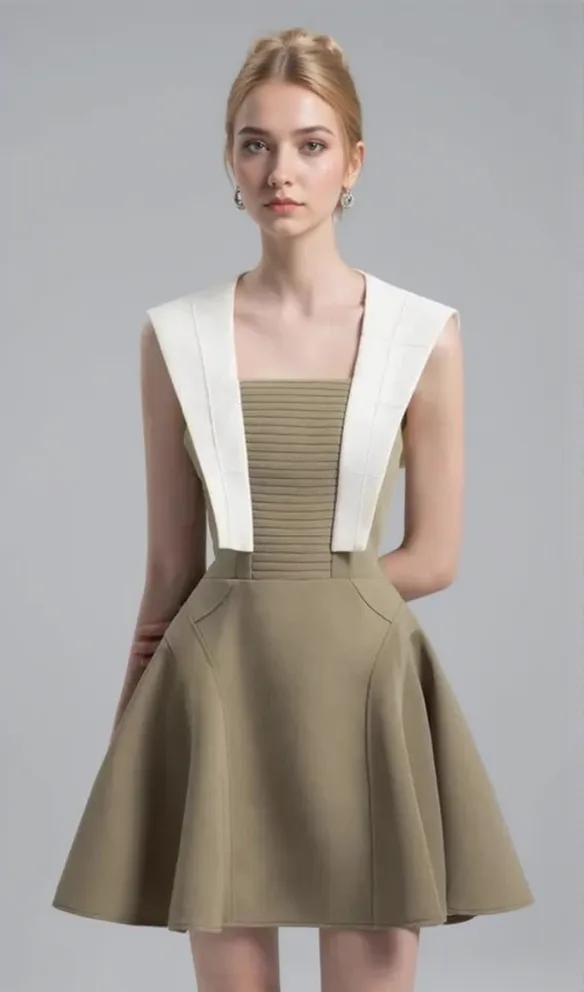 TWO-TONE MINI DRESS IN OLIVE