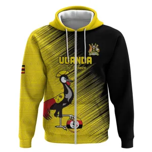 Uganda Football Custom Zip Hoodie African Pattern Mix Grunge Style - Yellow Color LT15