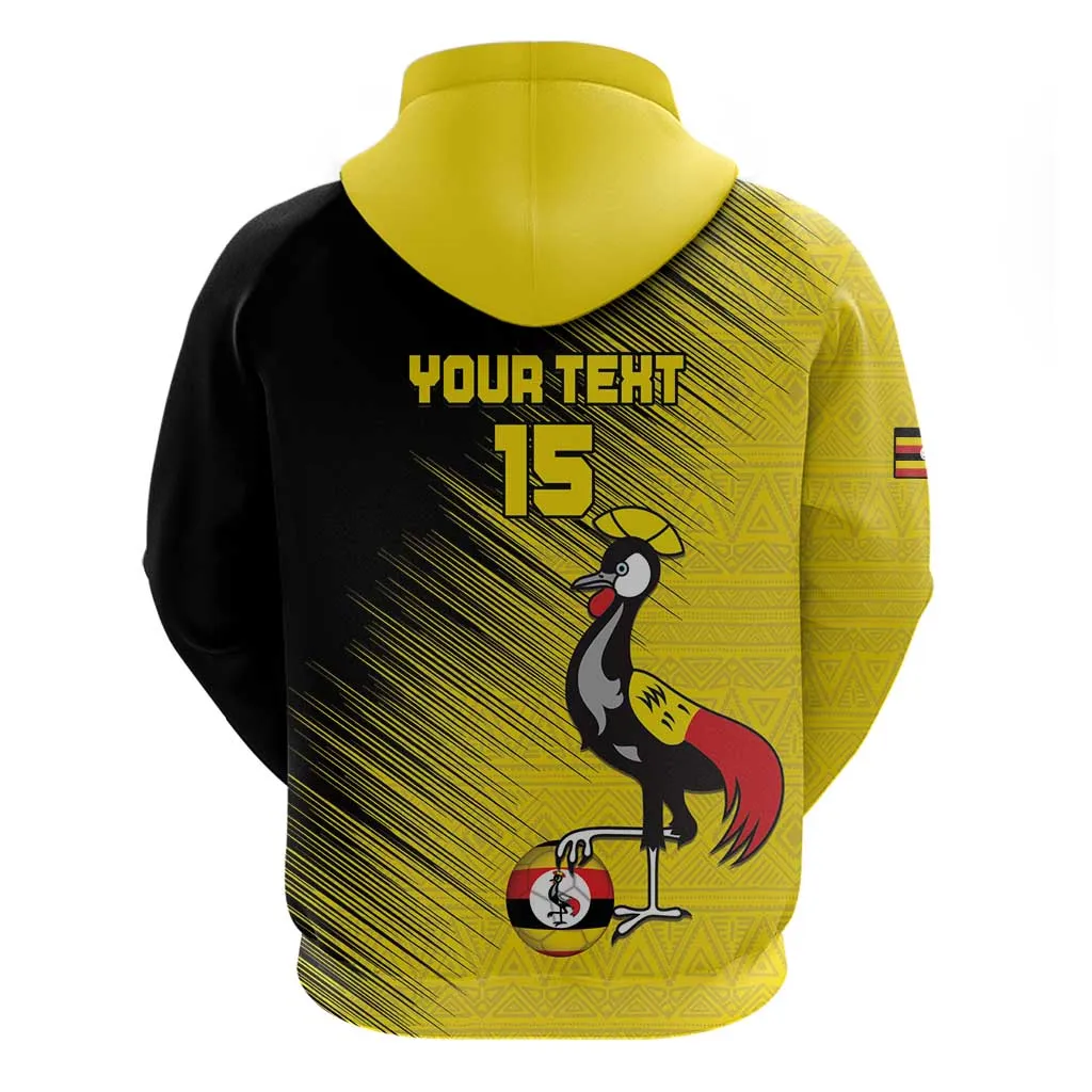 Uganda Football Custom Zip Hoodie African Pattern Mix Grunge Style - Yellow Color LT15