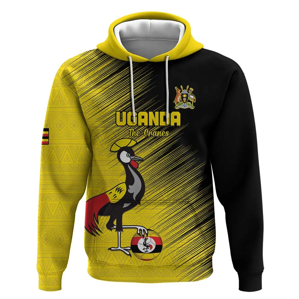 Uganda Football Custom Zip Hoodie African Pattern Mix Grunge Style - Yellow Color LT15