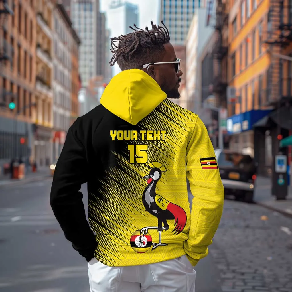 Uganda Football Custom Zip Hoodie African Pattern Mix Grunge Style - Yellow Color LT15