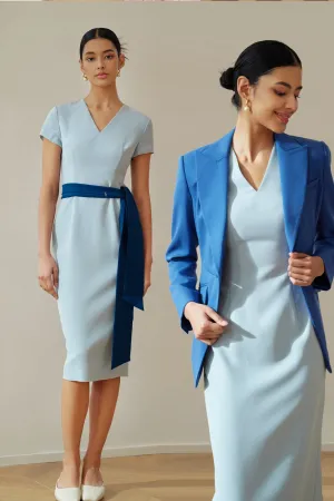 V-NECK DRESS IN BLUE