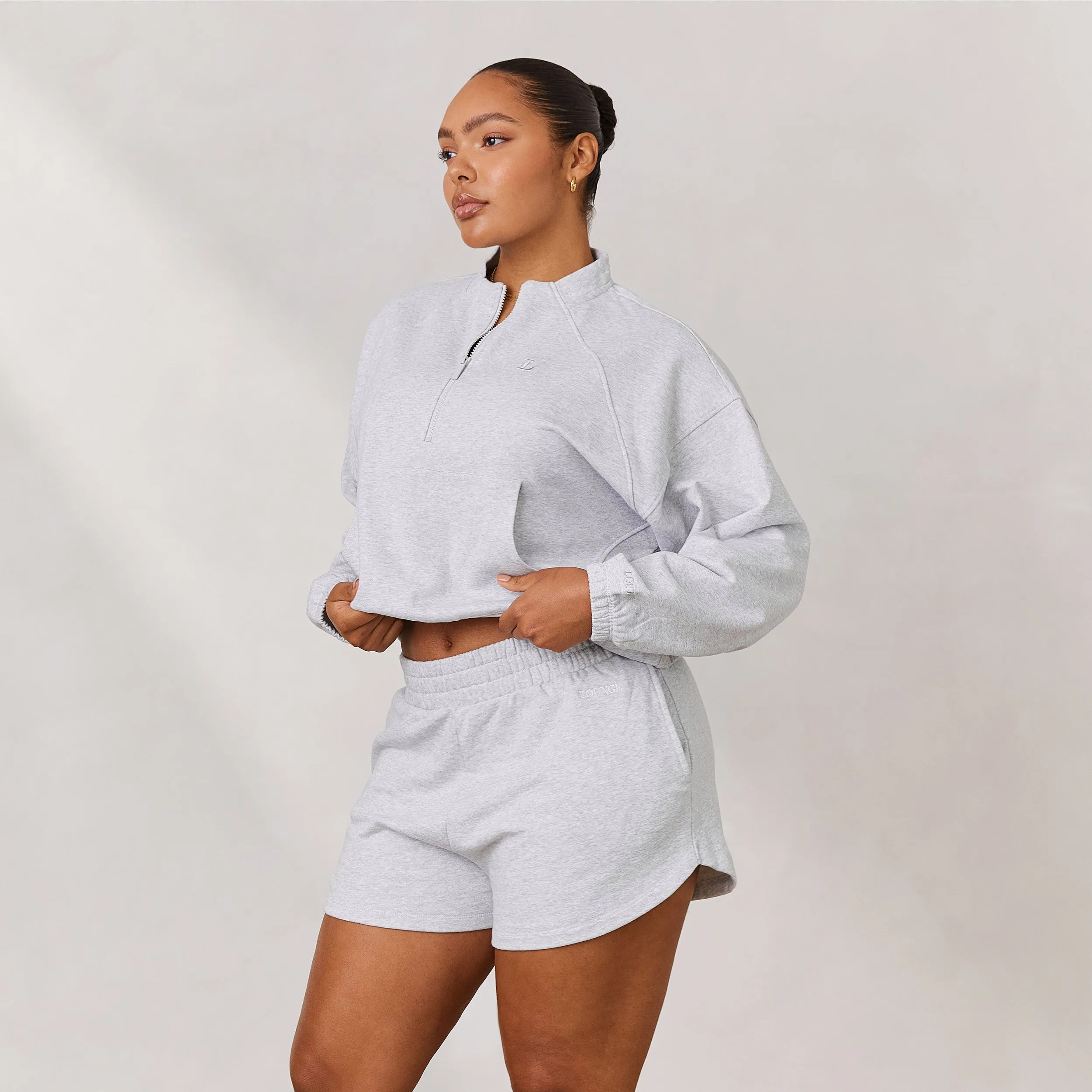 Varsity Pull avec Quart de Zip - Gris Givré