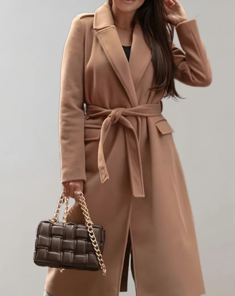 Venita Long Coat: Side Pockets & Zipper