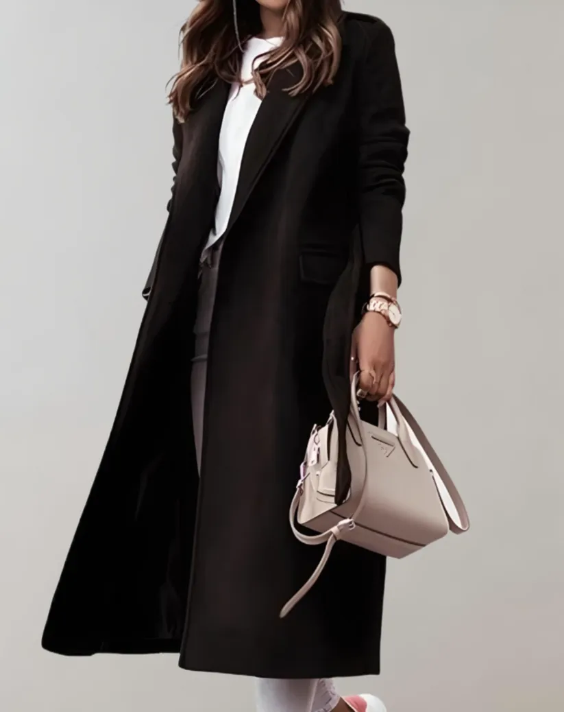 Venita Long Coat: Side Pockets & Zipper