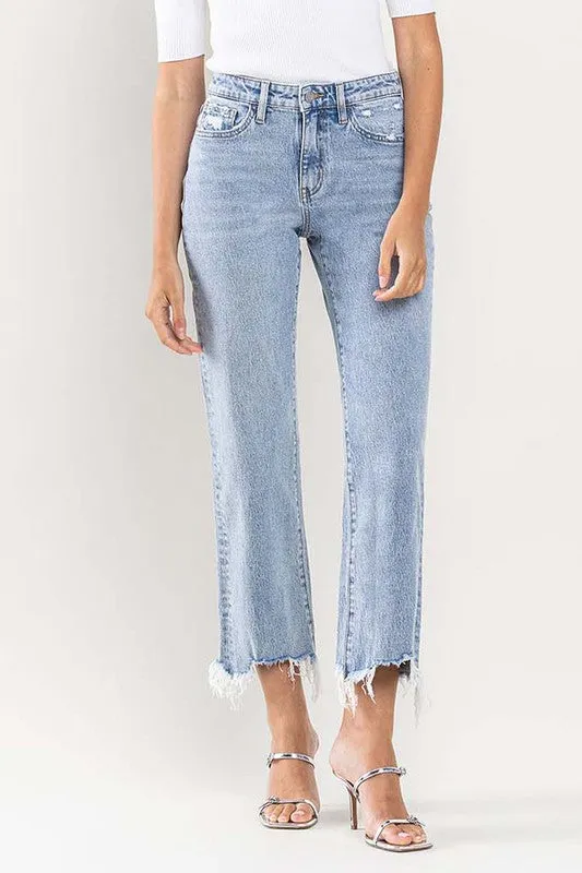 VERVET by Flying Monkey High Rise Distressed Hem Crop Dad Jeans