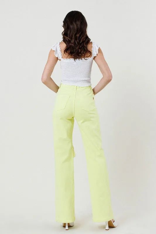 Vibrant M.i.U DISTRESSED WIDE CUT STRAIGHT LEG JEANS