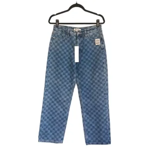 VIGOSS Checker Print Medium Wash Blue Denim Slim Straight Leg Jeans 27 NWT
