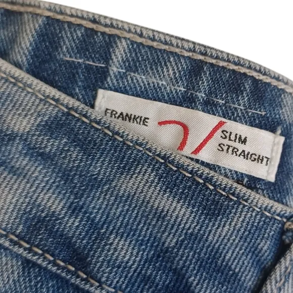 VIGOSS Checker Print Medium Wash Blue Denim Slim Straight Leg Jeans 27 NWT